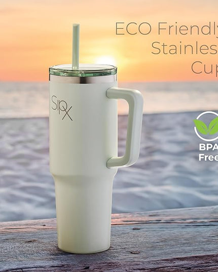 SIPX™ 40 oz Insulated Tumbler with Handle & Straw – Vacuum Insulated Stainless Steel, Leakproof, Cupholder Friendly – Perfect for Iced Coffee, Water & Travel – Green