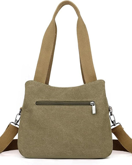 Sunshinejing Women's Canvas Purse Small Shoulder Tote Work Crossbody Bag Multi-pocket Handbag