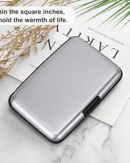 ELFISH Mini RFID Aluminum Wallet Credit Cards Holder Business Card Case Metal ID Case for Men Women (Silver)