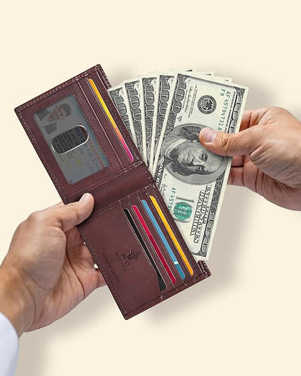 Oak Leathers Slim Leather Wallet for Men - RFID Wallets Credit Card Holder Ultra Thin Gift for Mens, Front Pocket Minimalist Design