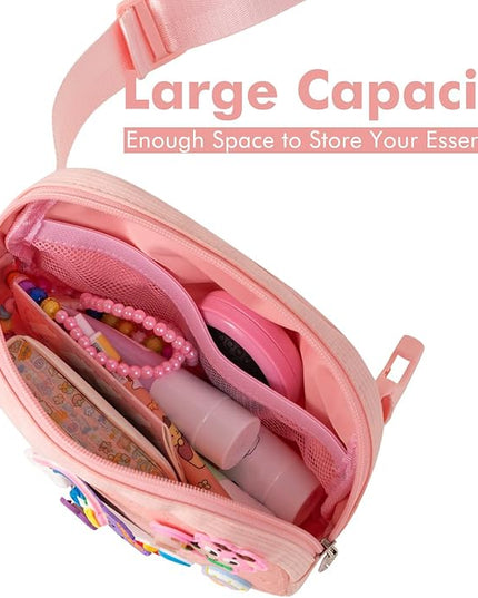 Cute Diy Pink Waist Fanny Pack for Girls, Crossbody Bag Purse Belt Bag,Dance Recital Birthday Gifts for 3 4 5 6 7 8 9 10 11 12 Year Old Kids.(916Pink)
