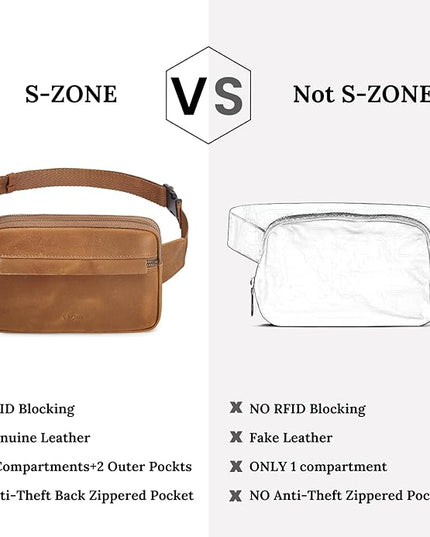 S-ZONE Fanny Packs for Women Genuine Leather RFID Blocking Crossbody Bags Purses Sling Waist Chest Bag Gifts Travel Running Adjustable Strap Men