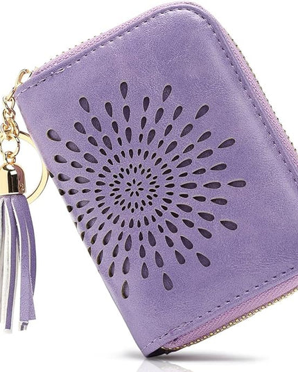 APHISON RFID Credit Card Holder Zipper Card Case Keychain Small Wallet for Women 1927 LIGHT-PURPLE