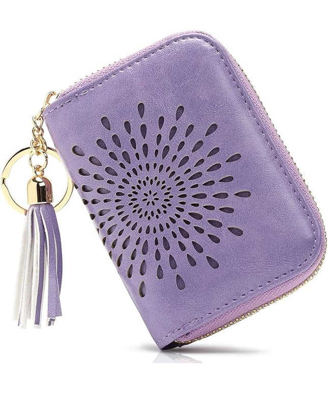 APHISON RFID Credit Card Holder Zipper Card Case Keychain Small Wallet for Women 1927 LIGHT-PURPLE