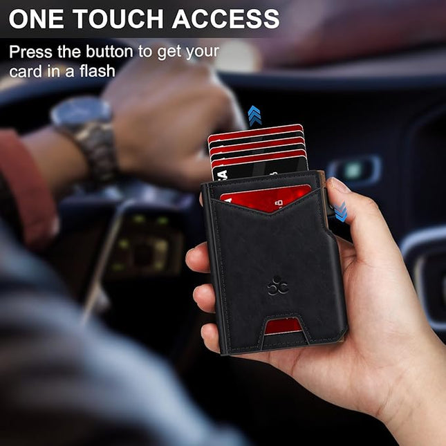 Wallet for Men Wallet with Slim Pop Up Card Holder 9-13 Cards, Bifold Minimalist Smart Wallet RFID Blocking Credit Card Holder with ID Window & Stretchable Cash Slot Compact Metal Aluminum Card Case