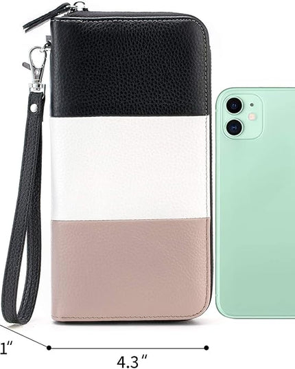 Moflycom Womens Wallet RFID Blocking Genuine Leather Multi Credit Card Large Capacity Zip Around Clutch Travel Purse Wristlet