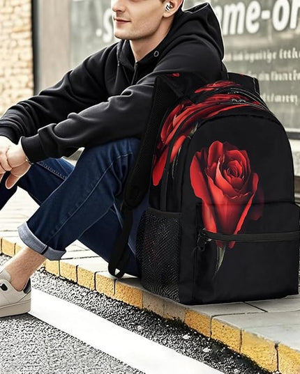 Large Backpack with 15.6 Inch Laptop Compartment, Red Rose Adult Backpack for Work, Travel & School College Boys Girls