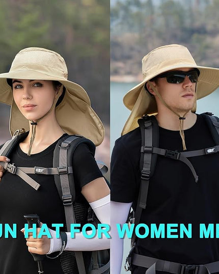 ZOORON Sun Hats for Men Women Fishing Hat with Neck Flap,UPF 50+ Sun Hat Waterproof Wide Brim Bucket Hats for Safari Hiking