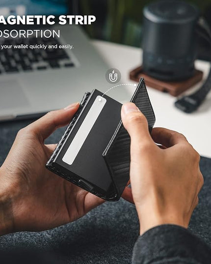 VULKIT Pop up Card Wallet Minimalist Cash Wallets RFID Blocking Leather Smart Credit Card Holder with ID window for Men (Carbon Black)