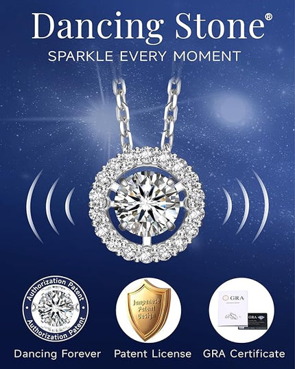 MomentWish Floating Necklace for Women, 0.5/1 Carat Dancing Moissanite Necklace for Her 925 Sterling Silver Pendant Anniversary Birthday Christmas Gift for Wife Mom Girlfriend