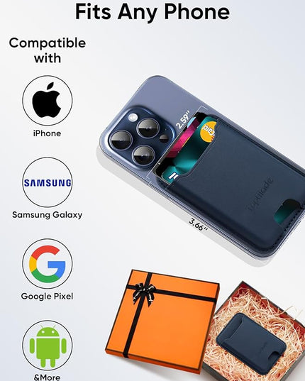 TopMade Phone Card Holder, Premium Leather Phone Wallet Stick on, Stronger 3M Adhesive Credit Card Holder for Back of Phone Case, iPhone, Samsung, and Android, RFID Blocking, Fit 4 Cards, Blue