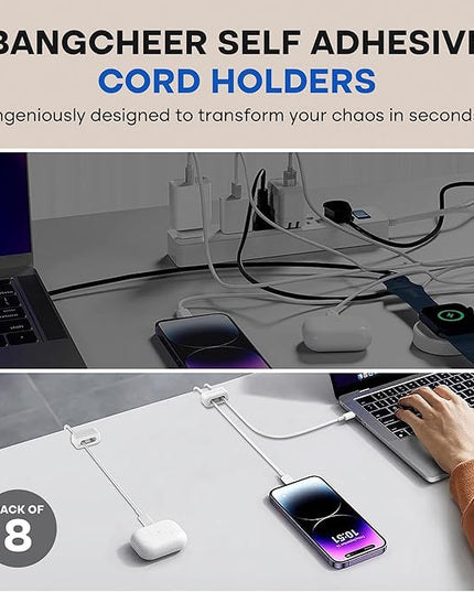8 Pack Dual-Slot Silicone Cord Cable Clips with Strong Nano Adhesive Cable Organizer Press-to-Lock Design Desktop Wire Management for Home, Office, Car, Desk, Nightstand (White-8Pack)