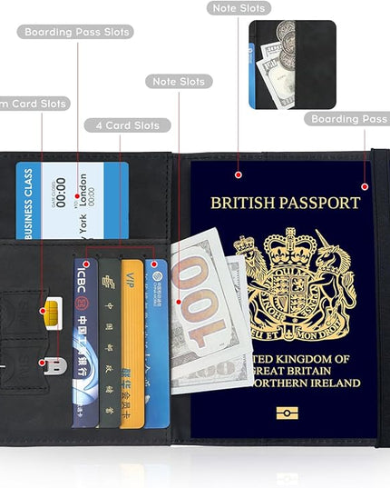 ILIYAH-Passport Cover-Passport Holder Travel Wallet-RFID Blocking Passport Case Travel Accessories Card Holder Wallet Unisex Travel Gifts(Black)