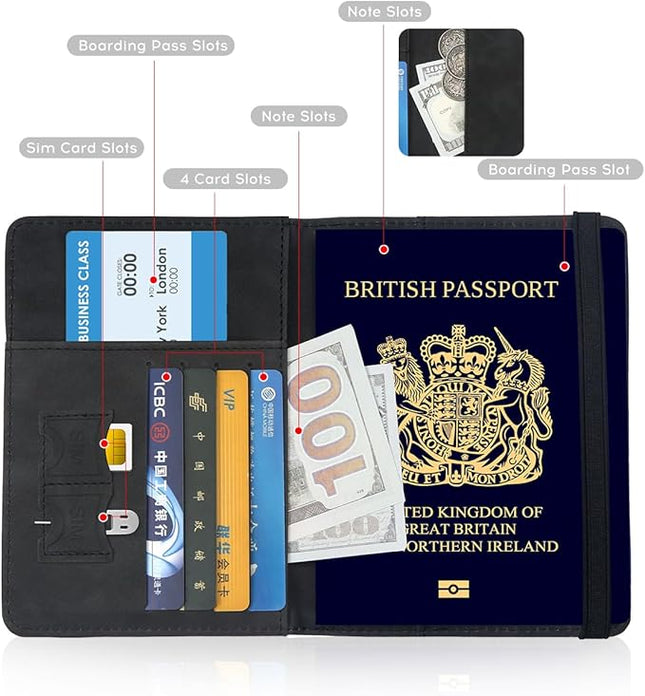 ILIYAH-Passport Cover-Passport Holder Travel Wallet-RFID Blocking Passport Case Travel Accessories Card Holder Wallet Unisex Travel Gifts(Black)