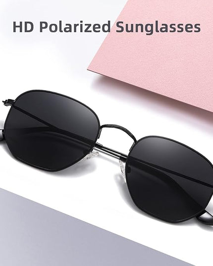 MEETSUN Polarized Hexagon Sunglasses for Women Men Polygon Square Sun Glasses UV400 Protection Metal Frame