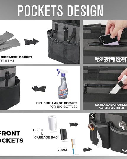 Compact Wearable Cleaning Caddy, Small Cleaning Caddy Supplies Organizer with Handle & Shoulder Straps for Housekeepers, Under Sink & Car Cleaning Tool Organizers Bag (DarkGrey)
