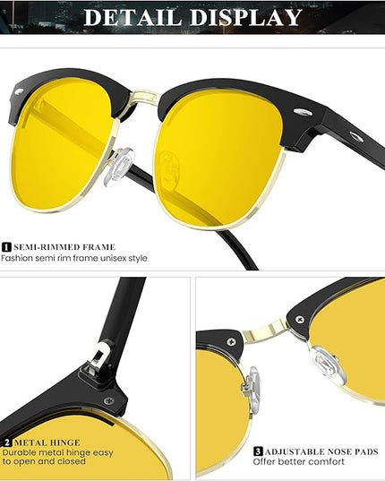 KALIYADI Sunglasses Men Polarized Sunglasses for Men Women Unisex Semi-Rimless Frame Retro Driving Sun Glasses UV Blocking