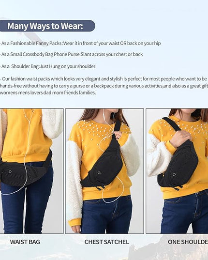 DAITET Crossbody Fanny Pack for Men&Women,Large Waist Bag & Hip Bum Bag with Adjustable Strap for Outdoors Workout Traveling Casual Running Hiking Cycling