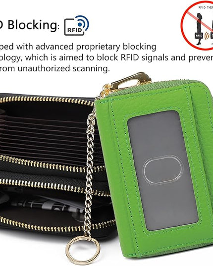 imeetu RFID Credit Card Holder, Small Leather Zipper Card Case Wallet for Women