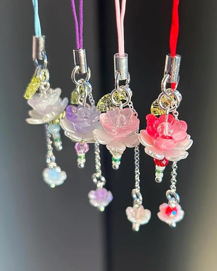 Agromusk Pink Flower Phone Charms,Cute Beaded Lotus Flower Phone Strap Handmade Decor for Women Y2K Accessories Keychain Bag Pendant Gift
