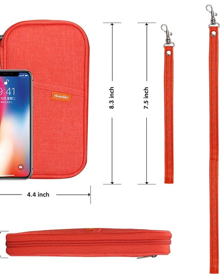 RFID Family Passport Wallet Holder Waterproof, Travel Document Organizer Credit Card Clutch Bag for Men Women (RFID Orange)