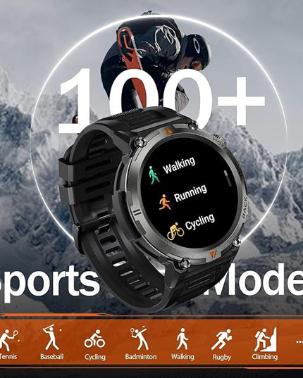 Military Smart Watch for Men with LED Flashlight 1.45” Rugged 3ATM Waterproof Smart Watch with 100+ Sports Modes Fitness Tracker with Heart Rate Sleep Monitor Tactical Smartwatch for iPhone Android
