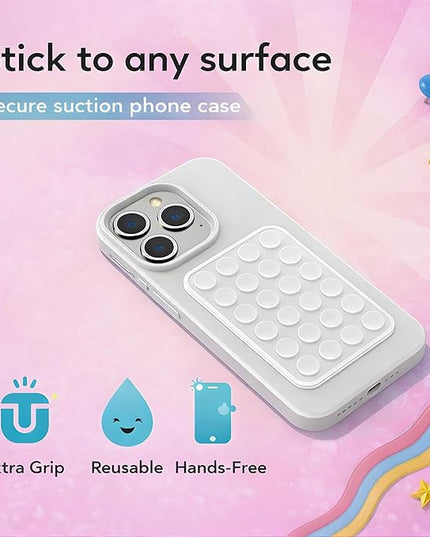 Suction Phone Case Mount, Phone Sticky Grip for iPhone and Android, Adhesive Phone Accessory, Hands-Free Mirror Shower Phone Holder for Videos and Selfies (White)