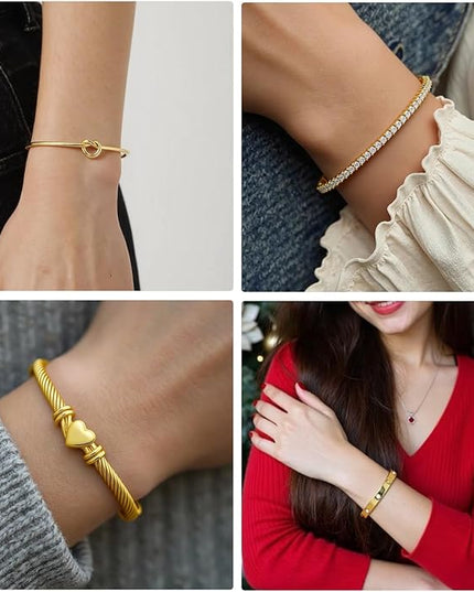 18 K Gold Plated Love Bangle Bracelet Stack Cuff Jewelry for Women Jewelry Set for Women Gift with Box