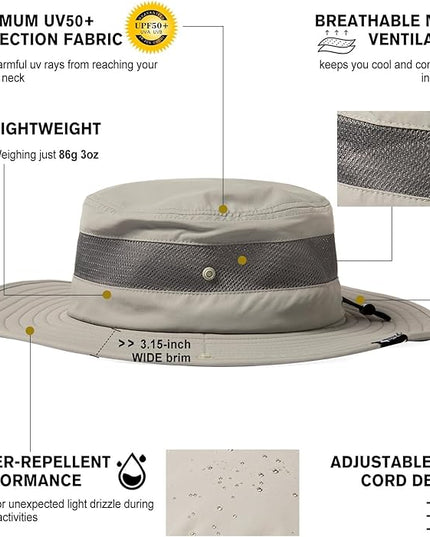 Oversized XL XXL Waterproof Sun Hat for Big Heads Mesh Bucket Hat Wide Brim Adjustable Packable Hiking Beach Fishing