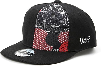 W@nderFabric Traditional Japanese Kimono Baseball Cap, Embroidered Pattern, Adjustable Snapback Flat Brim, 6-Panel Cap