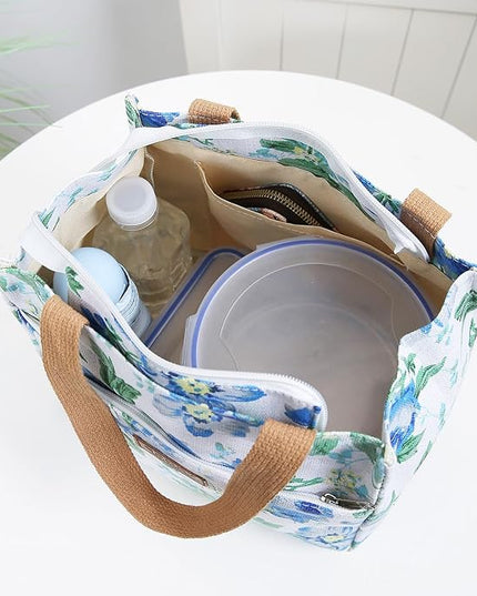 Dreubea Women's Floral Print Canvas Tote Bag - Small Reusable Shopping Handbag for Groceries, Takeout, Eco-Friendly Purse