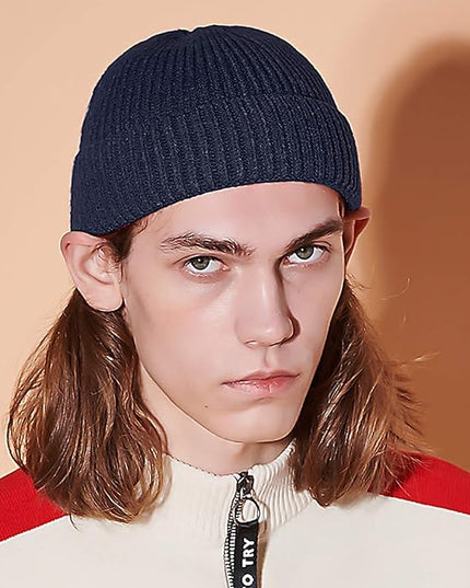 50% Wool Warm Cuffed Swag Knit Short Fisherman Beanie for Men Women Winter Hats Trawler Skull Cap
