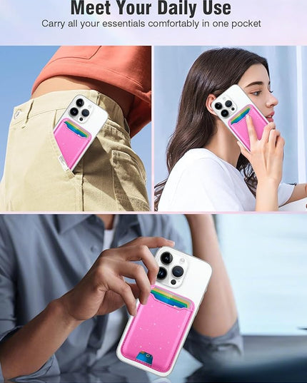 TopMade for Magsafe Wallet, Sparkle Magnetic Card Holder for iPhone 17, iPhone 16/15/14/13/12 Series, Leather Magnetic Phone Wallet with Powerful Magnet, RFID Blocking, Fit 4 Cards, Glitter Pink