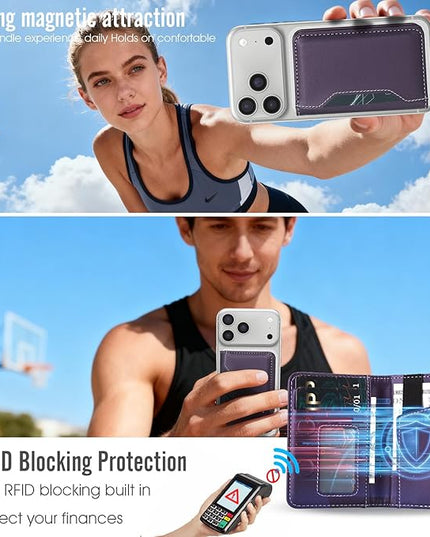 ASAPDOS For MagSafe Wallet,Magnetic Card Holder RFID Blocking Wallet with 5 Card Slots & Cash Pocket For iPhone 17/16/ 15/14/ 13/12/ Pro/Max/Plus/Air Purple