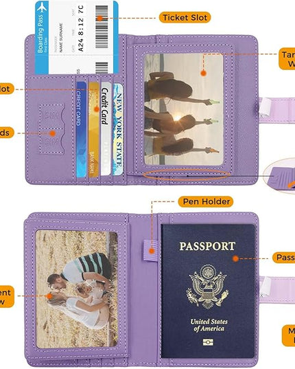 Melsbrinna Rfid Passport Holder for Travel women/Men, Cute Passport Wallet Rfid Blocking Card Slots, Rfid Passport Cover/CaseTravel Wallet, Passport Book Holder (1, LG PURPLE)