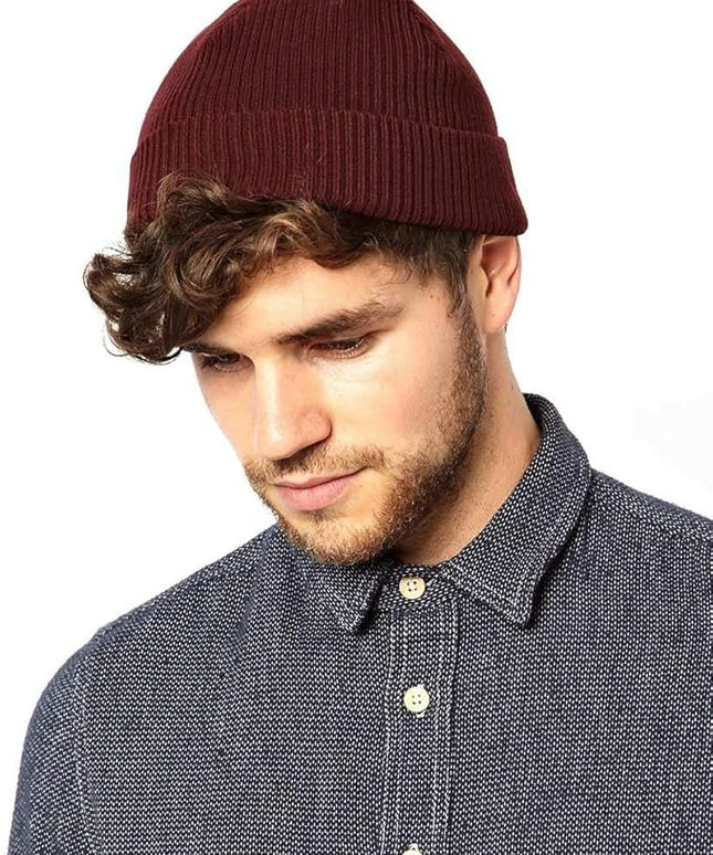 ROYBENS Swag Wool Knit Cuff Short Fisherman Beanie for Men Women, Winter Warm Hats