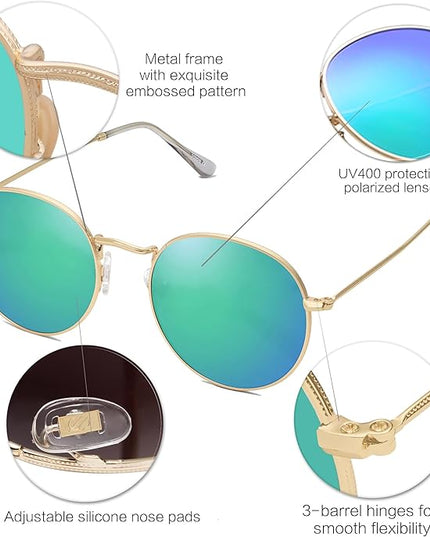 SOJOS Small Round Polarized Sunglasses for Women Men Classic Vintage Retro Shades UV400 SJ1014