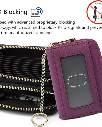 imeetu RFID Credit Card Holder, Small Leather Zipper Card Case Wallet for Women