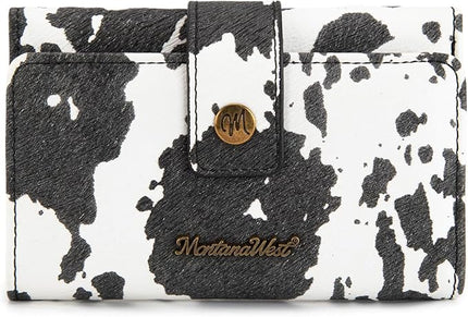 Montana West Small Women's Wallet Black Cow Print Card Wallets for Women Trifold Travel Wallet Ladies Female Wallets RFID Blocking Western Card Cash Wallett with ID Window