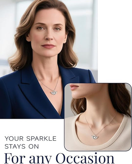 MomentWish Necklace for Women, Sparkling Gift for Her, 1Carat Moissanite Heart Pendent for Her, 925 Sterling Silver Dance Necklace for Anniversary Christmas Valentines