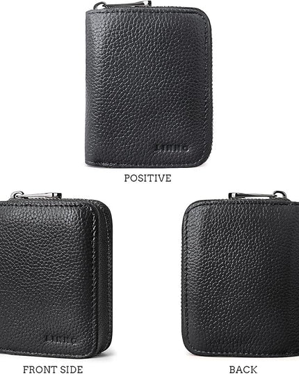 Linno RFID 20 Slots Credit Card Holder Genuine Leather Small Wallet for Women or Men with Zipper