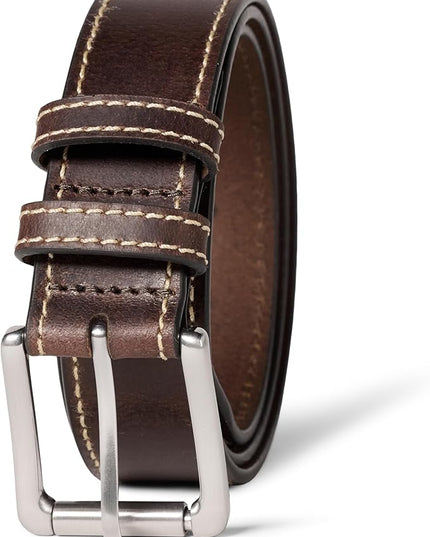 Amazon Essentials mens Stitched Edge Leather Belt