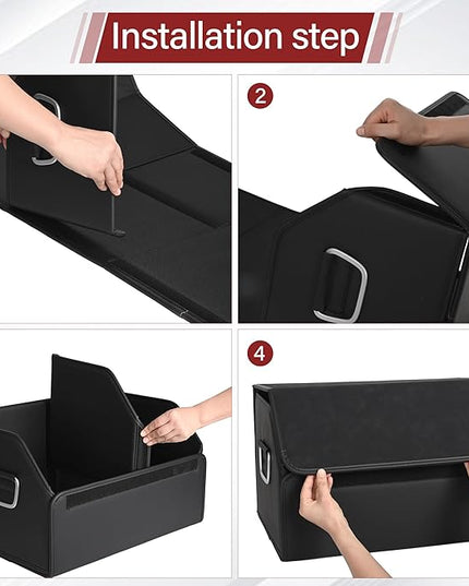 JEYODA Suede Leather Trunk Organizer, Large Capacity Soft Car Organizers and Storage,foldable,with lip, for Car SUV/Jeep/Sedan/Home/Camping (Black,Small)