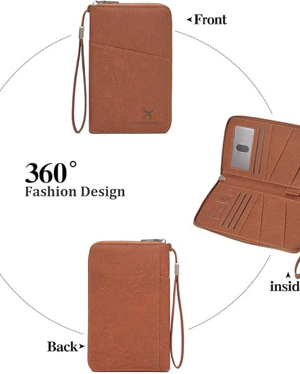Family Passport Holder Wallet RFID Blocking Zippered Passport Wallet,Women and Men Travel Wallet Ladies Passport Cover
