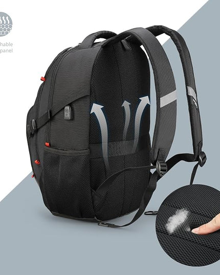 Swissdigital Design Laptop Backpack with USB Charging Port, Travel Backpack Fits 15.6 inches Computer, 31L College School Backpack for Men, Black | SD803-01