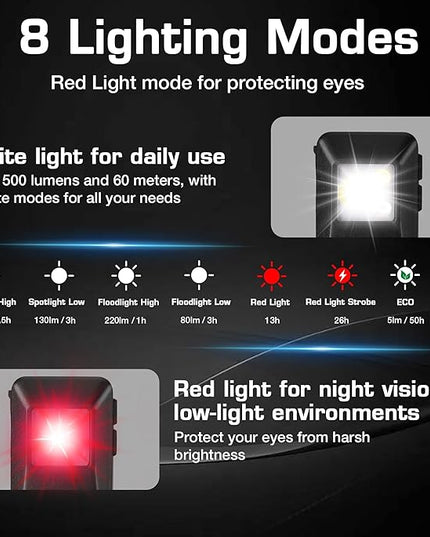 WORKPRO EDC Flashlight Clip-on Light, 500 Lumens Rechargeable Flashlight with Type-C, Magnetic Pocket Light for Working, Cycling, Signaling, Running, Camping, Red
