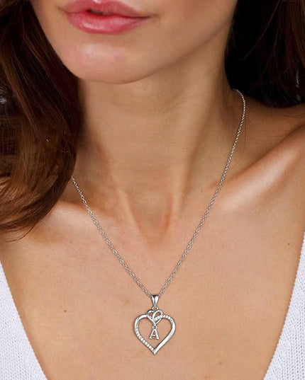 STORUP Christmas Gifts for Women Teen Girls - Heart Initial Necklaces for Women Girls, 14K-Gold-Plated Cubic Zirconia Initial A-Z Pendant Dainty Heart Necklaces for Teen Girl Jewelry Birthday Gifts