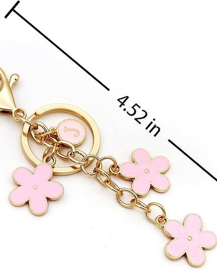 Cute Initial Letter Keyring for Women Girls Nice Flower Keychains for Handbag Backpack