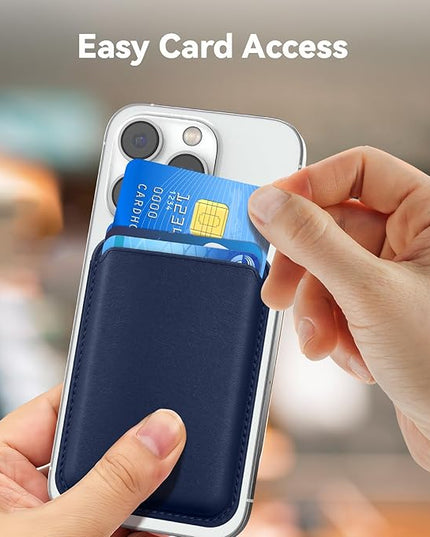 Magnetic Wallet Cell Phone Card Sleeves for Phone Case with Magnetic, Stronger Magnetics RFID Leather Phone Wallet Stick on Series of iPhone 17/16/15/14/13/12 Pro/Promax, Indigo Blue
