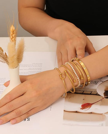 18 K Gold Plated Love Bangle Bracelet Stack Cuff Jewelry for Women Jewelry Set for Women Gift with Box